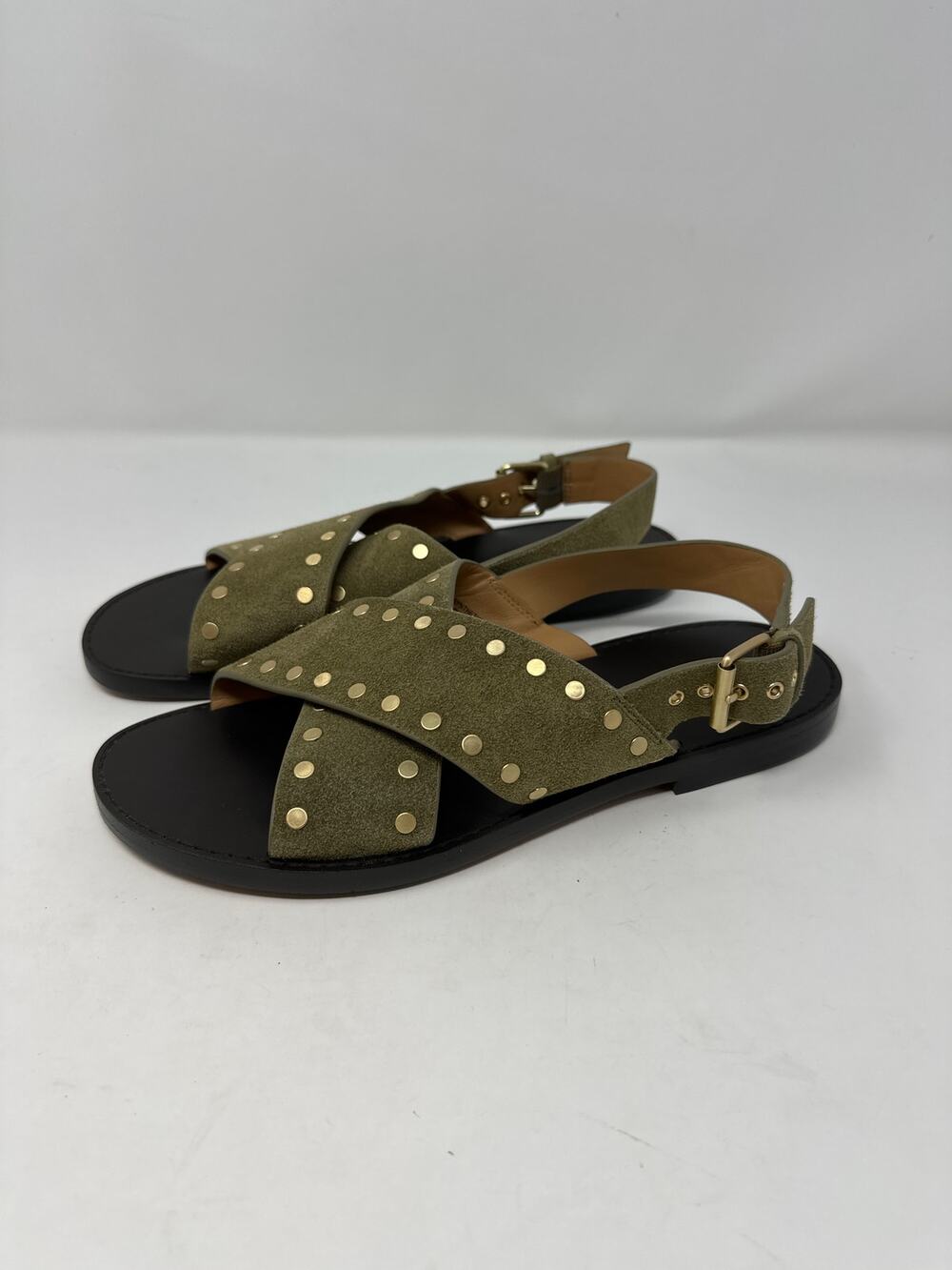 Madewell Women’s Olive Green The Tuley Crossover Studded Slingback Sandal size 8